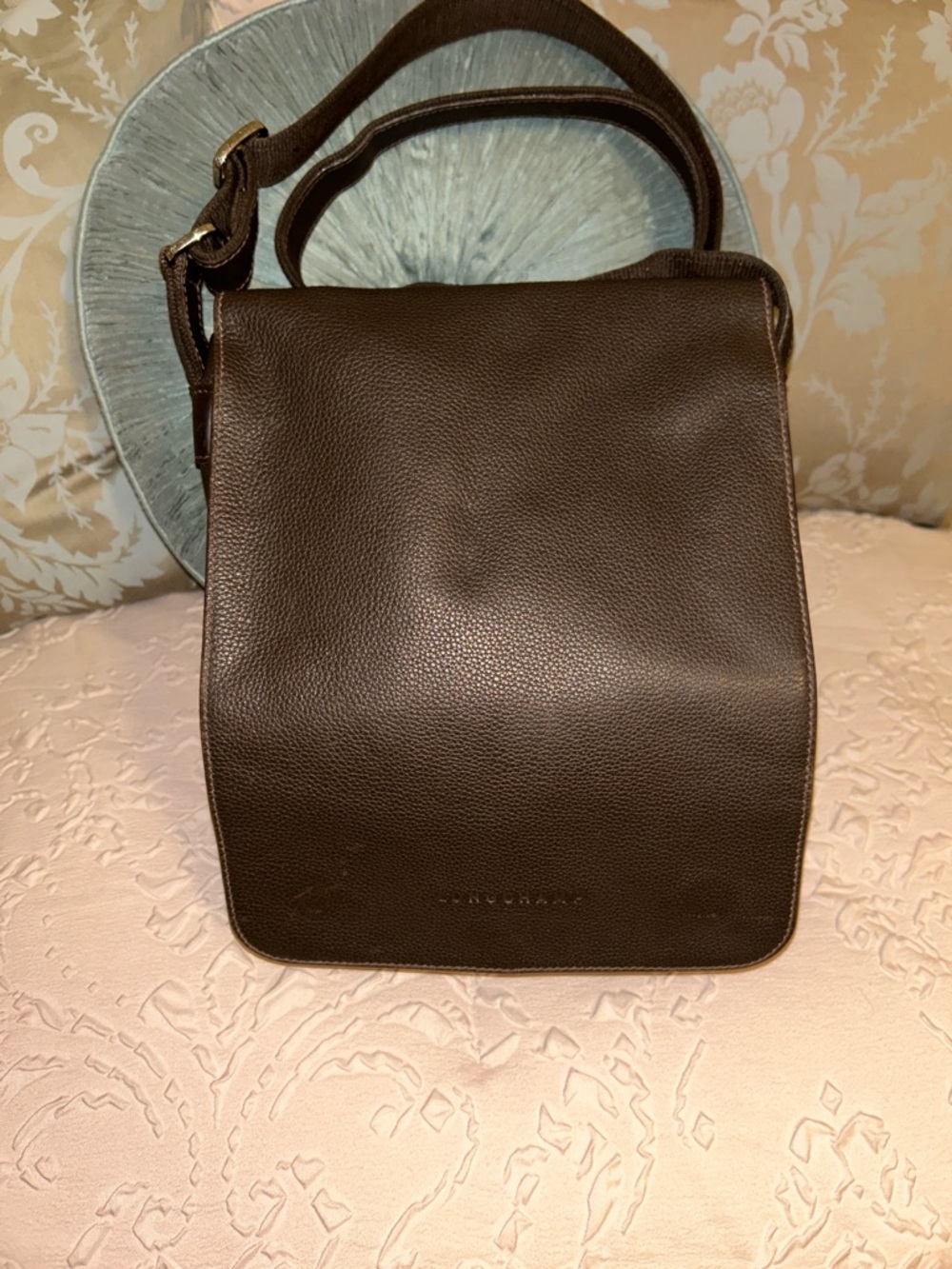 Longchamp Brown Leather Crossbody Bag.